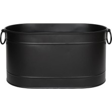 MSP Siyah Uzun Oval Askı Kulplu Tasarım Şömine-Soba Odun Depolama Saklama Kovası 55X35X29 cm