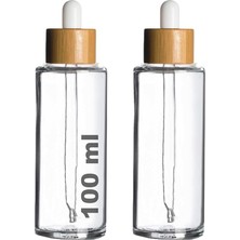 MSP Damlalık 100 ml Şeffaf Bambu Kapaklı Cam Şişe 100 cc Dropper Ahşap 2 Adet (Beyaz)