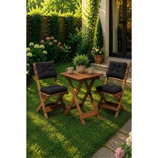 MSP Premium Katlanır Bistro Masa Sandalye Seti, Masif Ahşap, 3'lü, Ceviz/siyah, Balkon Bahçe Teras Için
