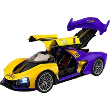 MSP 1:24 Ölçek Diecast Metal Laker.s Spor Araba – Işıklı Sesli Buharlı Çek Bırak Model Araç (Kapıları Açılır) (Mor)