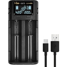 MSP Batteries LII-400 Akıllı Li-Ion Pil Şarj Cihazı, Type-C Girişli, LCD Ekranlı, 2 Slot Şarj, Li-Ion & Ni-Mh Uyumlu (18650/21700 / Aa/aaa)