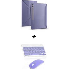 MSP Galaxy Tab S9 Fe Plus 12.4 Inç Tablet Kılıfı, Standlı, Bluetooth Klavye ve Mouse Seti (Mor)