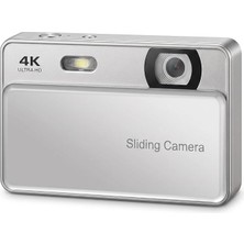 MSP 4K Ultra Hd Kayar Kapaklı Dijital Fotoğraf Makinesi, 64MP 16X Zoom Vlogging Kamerası, Otomatik Odaklama ve Webcam Modu, IPS Ekranlı Hediye Seti, Gümüş