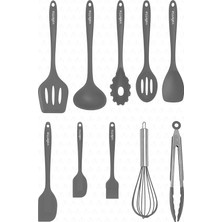 MSP Salvatore Isıya Dayanıklı Yanmaz Yapışmaz Silikon Spatula Seti 10 Parça Gri VLT1118