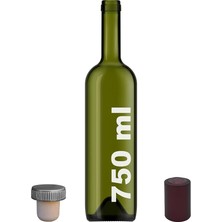 MSP 750 ml Yeşil Şarap Şişesi Sentetik Mantar Tıpalı ve Kapüşonlu Boş Çukur Cam Şişe 1 Adet