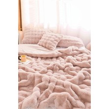 MSP Home Collection Kürk Yorgan Tek Kişilik Dolgulu Peluş Yumuşak Wellsoft Çift Taraflı Yatak Örtüsü 2 Parça Set Loria Pudra