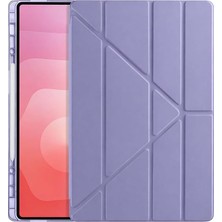 MSP Samsung Galaxy X900 ile Uyumlu Tab S8 Ultra Kılıf 14.6' Kalem Koyma Bölmeli Stand Olan Uyku Modlu Suni Deri Yarı Transparan Arka Yüzey Attravtive Smart Cover Lavanta