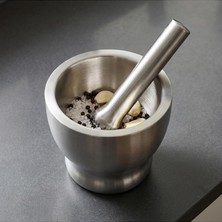 MSP Paslanmaz Çelik Havan Büyük Boy, Tokmaklı Baharat Ezici ve Öğütücü, Sarımsak Tuz Karabiber Ot Sos Hazırlama, 12 cm Yükseklik, 12,5 cm Ağız