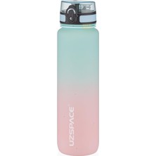 MSP 1000ML Çift Renkli Sızdırmaz Bpa Içermez Kilitlenebilir Kapaklı Motivasyonel Tritan Su Matarası (Su Yeşili-Pembe)