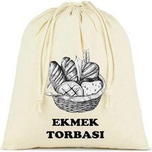 MSP Ekmek Torbası, Pamuk Bez Torba, 40X40 Cm, Baskılı Ekmek Desenli, Krem Rengi