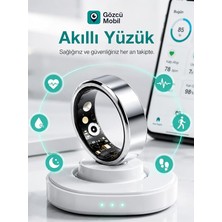 MSP Mobil Akıllı Yüzük Sağlık Egzersiz Takibi Adım Sayar Kalp Atışı Kan Basınç Oksijen Ölçer Su Takibi Adet Döngüsü Uyku Takibi Cihazı Suya Dayanıklı, Gümüş, 10