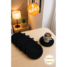 MSP Siyah El Yapımı Tres Kordon Bardak Altlığı 6’lı Set Kupa Çay Bardağı ve Fincan Altlığı Takımı MC4S