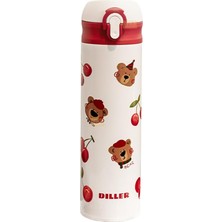 MSP Diller 480ML Sevimli Hayvanlar Desenli Pipetli Kilitlenebilir Kapak Paslanmaz Çelik Termos (Diller Bear)