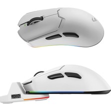 MSP Pro Rgb Kablosuz 2.4ghz Bluetooth Kablolu Dock Şarj Istasyonlu 69GR 1khz 12000DPI Oyuncu Mouse (Beyaz)