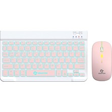 MSP KM-BT35 Işıklı Kablosuz Bluetooth Klavye Mouse Seti Pembe, Şarjlı Türkçe Q, Tablet Telefon Laptop Uyumlu, Sessiz Mini Combo