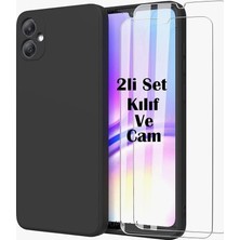 MSP - Samsung Galaxy A07 Için Silikon Kılıf ve 9h Ekran Koruyucu Cam Seti - Kamera Korumalı Şok Emici Arka Kapak - Siyah
