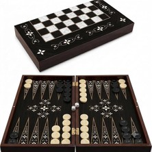 MSP Tavla Büyük Boy Antik Mine Desenli Tavla-36 mm Akrilik Krem/siyah Pullar-9 mm Plastik Zarlar-Mdf Kasa-2 Kat Vernik Cilalı-Çizilmeye Karşı Komple Coex Kaplama-Mıknatıslı Kapanma
