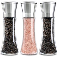 MSP Adet Tuz ve Karabiber Değirmeni Seti, 200 ml Manuel Baharat Değirmeni, Ayarlanabilir Öğütücü, Paslanmaz Çelik Başlıklı ve Cam Gövdeli Baharat, Tuz, Karabiber Için