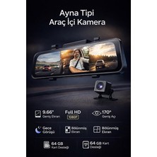 MSP 9.66" Dokunmatik Aynalı Araç Kamerası –tam Ekran Gece Görüş, Çift Kamera, Apple &android Uyumlu