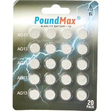 MSP x Poundmax LR44 AG13 1,5 V Poundmax Alkalin Düğme Pil, Cıvasız, Sızdırmaz, Uzun Süreli Dayanıklılık, Oyuncaklar, Ölçüm Cihazları ve Hesap Makineleri Için A76, G13, L1154, SR44, G13A ile Uyumlu