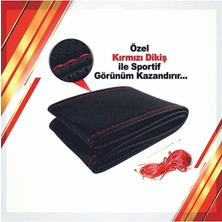 MSP Dikmeli Delikli Deri Direksiyon Kılıfı Noktalı Kırmızı Dikişli Iğne Ip