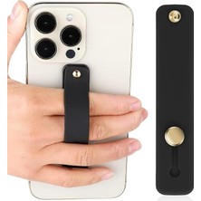 MSP Cep Telefonu Kılıfı Bandı Kayışlı Silikon Tutamaç Telefon Tutucu Yatay Stand Sticker Siyah