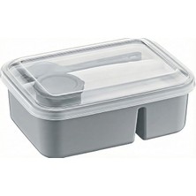 MSP Home 3 Bölmeli Beslenme Kabı 920 ml Sosluklu Sızdırmaz Kapaklı Bpa Içermez Çatal Kaşık Dahil Lunch Box Bölmeli Yemek Kabı (Gri)