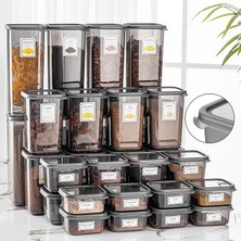 MSP Home 36'lı Kare Bakliyat Saklama Kabı Etiketli Erzak Kabı Kahvaltılık Baharatlık 12X(300-500-1100 Ml)