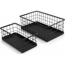 MSP Home 2’li Metal Sepet Organizer, Siyah Tel Saklama Sepeti, Paslanmaz Çok Amaçlı Mutfak Banyo Ofis Dolap Içi Masa Üstü Raf Tezgah Düzenleyici Set, 25 ve 30 cm