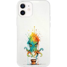 MSP 12 Mini ile Uyumlu Splash Ahtapot Tasarımlı Slimfit Şeffaf Silikon Kılıf