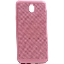 MSP Samsung Galaxy J7 Pro ile Uyumlu Kılıfı Delikli Mat Renkli Parmak Izi Bırakmayan Kamera Lens Korumalı Sert Silikon Ince Kapak Rose Gold