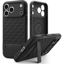 MSP iPhone 17 Pro Max ile Uyumlu Magsafe Kılıf Parallax S Mag Fit Metal Stand Özellikli Dokulu Yüzey Tasarım Siyah Kapak - ACS09911 (Spigen Tr Garantili)
