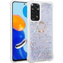 MSP Xiaomi Redmi Note 11 Pro 5g ile Uyumlu Kılıfı Şeffaf Silikon Sıvılı Simli Yüzük Stand Olabilen Kamera Lens Korumalı Tarz Kapak Milce Gümüş