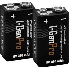 MSP Batteries Pro 6HR61 9V 250 Mah Şarj Edilebilir 9 Volt Pil Ni-Mh Şarjlı Pil (2'li Paket)