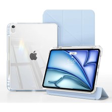 MSP Apple iPad Air 4/5/6/7/8 Nesil iPad Air 11 M2/m3/m4 Ile Uyumlu Kılıf Magnetik Kalem Şarj Bölmeli Uyku Modlu Şeffaf Pu Kapak, Mavi