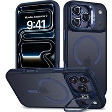 MSP iPhone 17 Pro Max Için Kılıf Kamera Korumalı Magsafe Ile Uyumlu Kablosuz Şarj Özellikli Mat Şeffaf Renkli Standlı Lens Hediyeli Telefon Kılıfı (Lacivert)