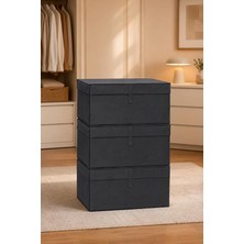 MSP Amaçlı Saklama Kutusu Düzenleyici Kapaklı Sandık Tipi Kutu Hurç Organizer 3 Lü Set (Antrasit, Mega 60X40X30 Cm)6