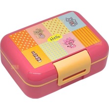 MSP Bento 1600ML Lunchbox Sevimli Kedi Desenli Tek Katlı 2 Bölmeli Pp Plastik Sefer Tası Yemek Kutusu