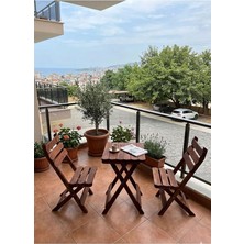 MSP Wood Premium 2+1 Ahşap Bistro Masa Sandalye Seti, Dişbudak Ağacı, Kahve, Modern Iskandinav, Balkon ve Bahçe Için, 50X50 cm Masa