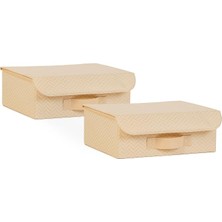 MSP Home Textile 2'li Bej Balıksırtı Kapaklı Kutu Set 30 x 23 x 11 cm