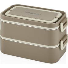 MSP Kutusu Paslanmaz Çelik - 2000 ml Çorba (Yoğurt) Kaseli 2 Katlı Yeni Nesil Sefer Tası Lunch Box (Kahve)