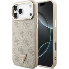 MSP Mobıle Guess 4g Üçgen Logolu Magsafe iPhone 17 Pro Max Kılıfı ile Uyumlu (Pembe/altın)