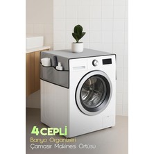 MSP Design Çamaşır Makinesi Koruyucu Örtü 4 Cepli Banyo Düzenleyici Organizer Su Geçirmez Örtü (Gri)