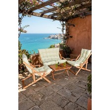 MSP Ahşap Katlanabilir Şezlong Set, Puf Minderli, Modern Stil, Bej, Plaj Bahçe Teras Balkon Için, 5 Parça