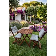MSP Premium Katlanır Bistro Masa Sandalye Seti, Masif Ahşap, Ceviz/beyaz, 3'lü, Balkon ve Bahçe Için, 70X70 cm Masa