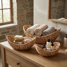 MSP 3'lü Hasır Kayık Sepet Seti - Doğal Örgü Dekoratif Düzenleyici ve Sunum Organizeri - Banyo, Mutfak ve Salon Için Çok Amaçlı Iç Içe Geçen Sepet Takımı (33X24 Cm)