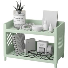MSP Amaçlı 2 Katlı Organizer Raf – Plastik Düzenleyici Stand – Banyo, Mutfak, Masaüstü ve Ofis Için – 25 x 18 cm (Açık Yeşil)