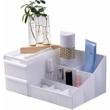 MSP Beyaz Organizer – Çok Bölmeli Masaüstü ve Makyaj Organizeri, Kozmetik, Ofis ve Banyo Düzenleyici, Dayanıklı Plastik, Modern Tasarım