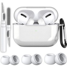 MSP Pro 2.nesil Uyumlu Şeffaf Premium Kulaklık Kılıfı, Anc Delikli Yedek Silikon Uçları (S,m,l) ve 3'ü 1 Arada Bluetooth Kulaklık Temizleme Kalemi Seti (Şeffaf)