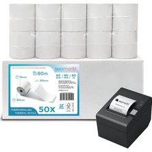 MSP Adet 80X80M Termal Adisyon Rulosu, Garantili Net 80M Uzunluk, Premium 48GSM Bpa Free Yazar Kasa & Pos Rulosu